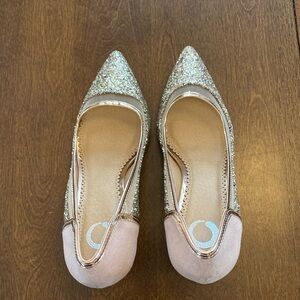 Tan and gold high heels, size 7